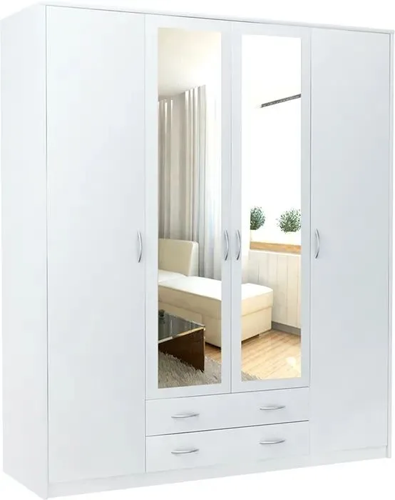 Duża szafa z lustrem do sypialni, Classic, 168x55x193 cm, biel, mat