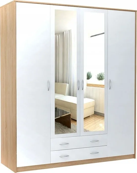 Duża szafa z lustrem do sypialni, Classic, 168x55x193 cm, dąb sonoma, biel, mat