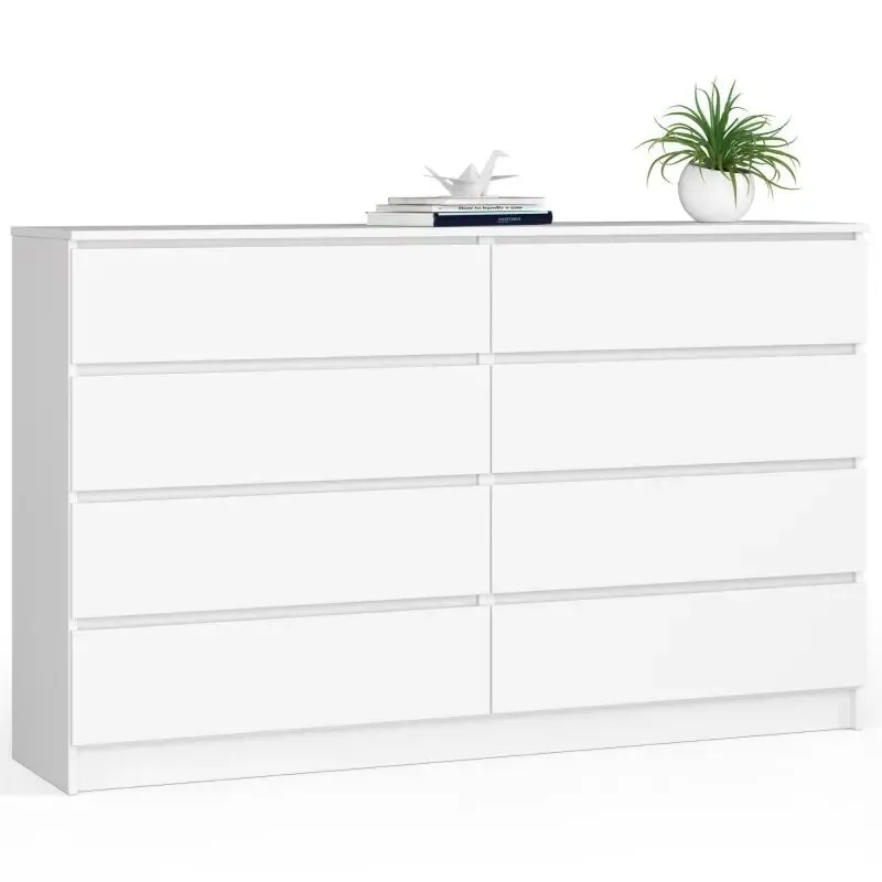 Komoda do sypialni, 8 szuflad, 160x40x99 cm, biel, mat