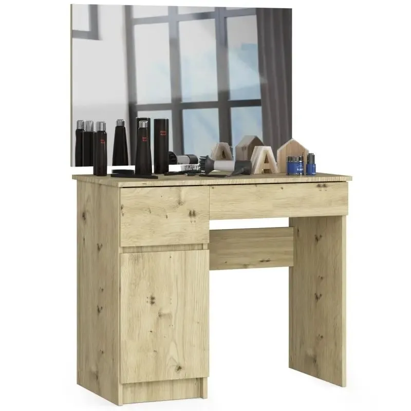 Toaletka kosmetyczna, duże lustro, lewa, 90x50x142 cm, dąb artisan, mat