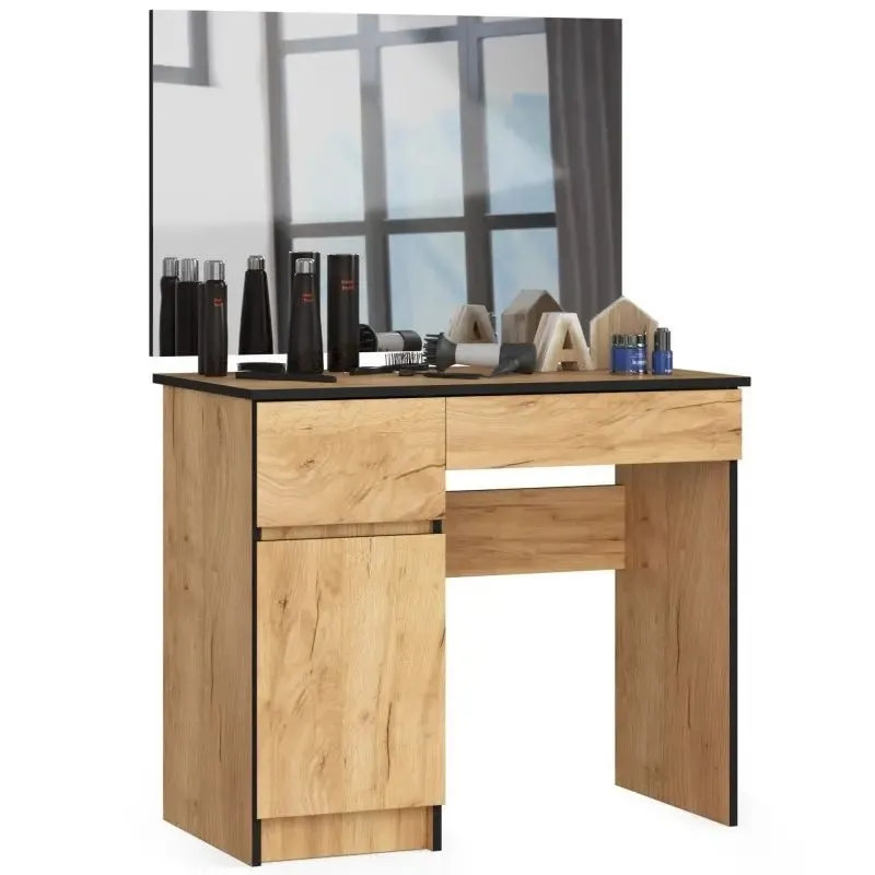 Toaletka kosmetyczna, duże lustro, lewa, 90x50x142 cm, dąb craft, mat