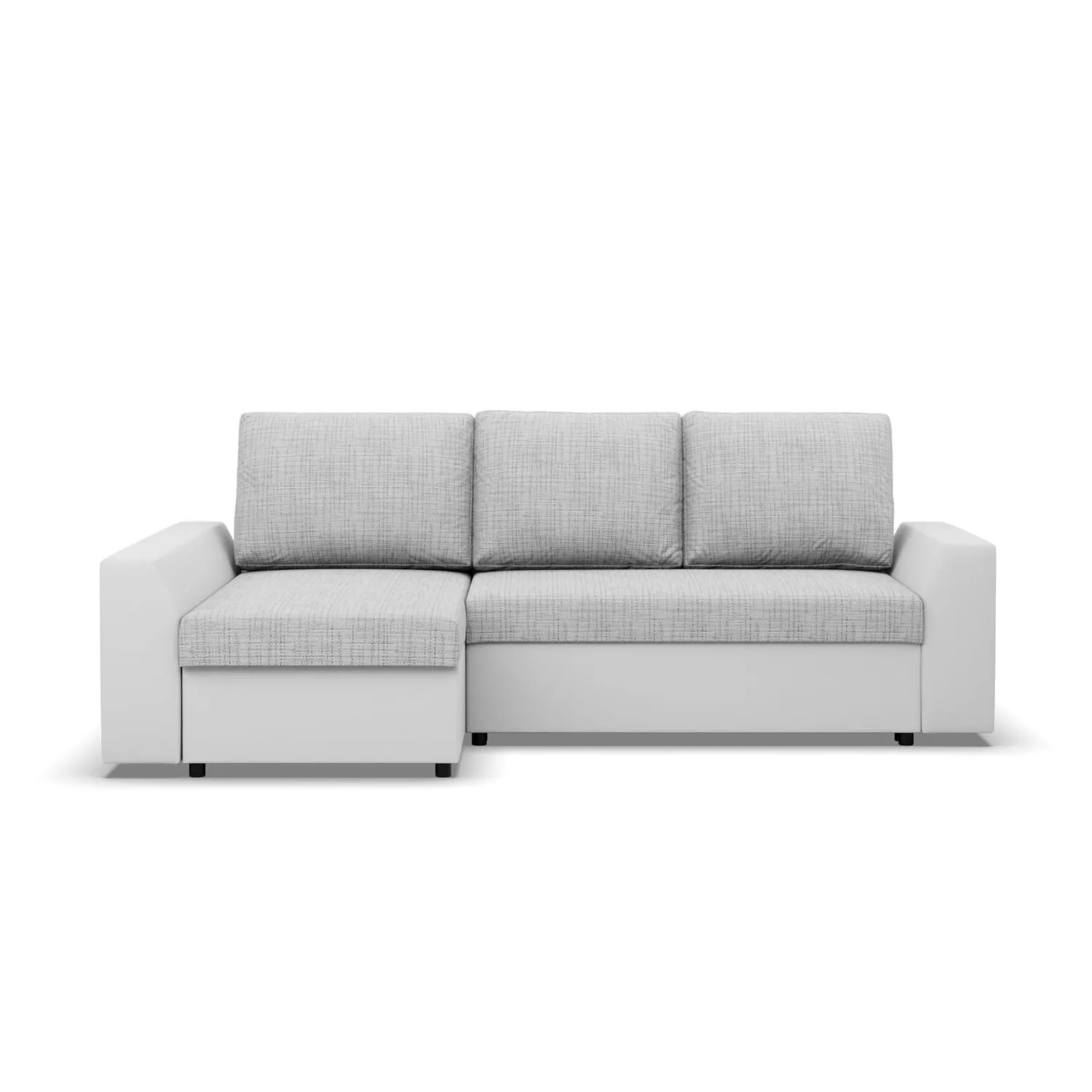 Narożnik z funkcją spania, Viktor, ekoskóra, 243x140x92 cm, biel, szary