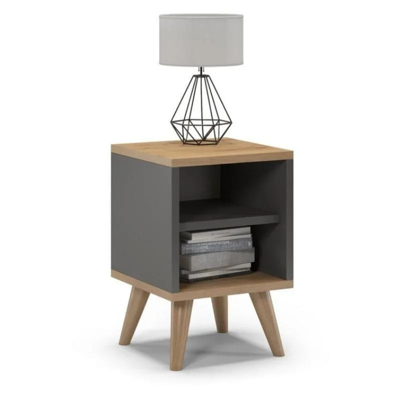Szafka nocna na nóżkach, SKAND, 30x30x45 cm, grafit, dąb, mat