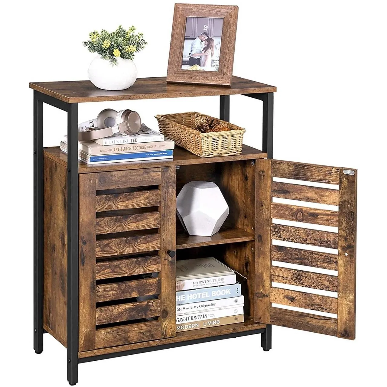 Mała komoda rustykalna, 70x30x80 cm, ciemny brąz, czarny, mat