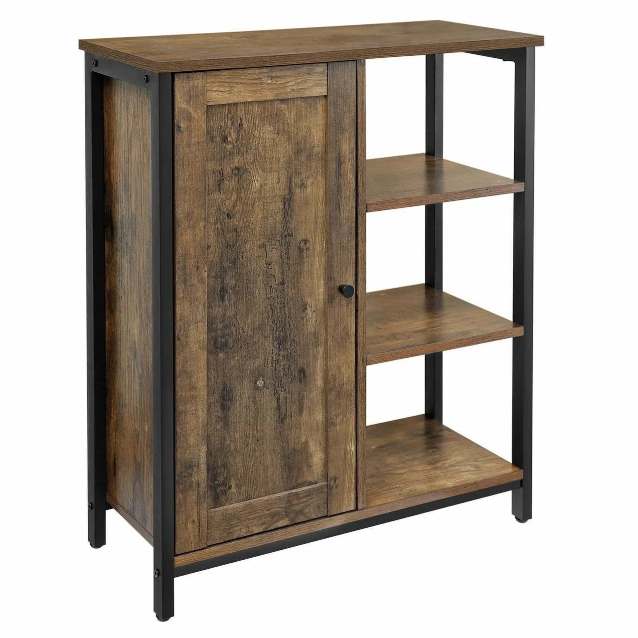 Komoda rustykalna do salonu, 70x30x80 cm, ciemny brąz, czarny, mat