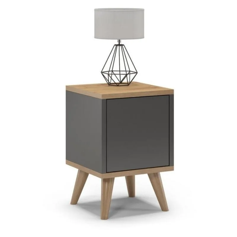 Szafka nocna na nóżkach, zamknięta, SKAND, 30x30x45 cm, grafit, dąb, mat
