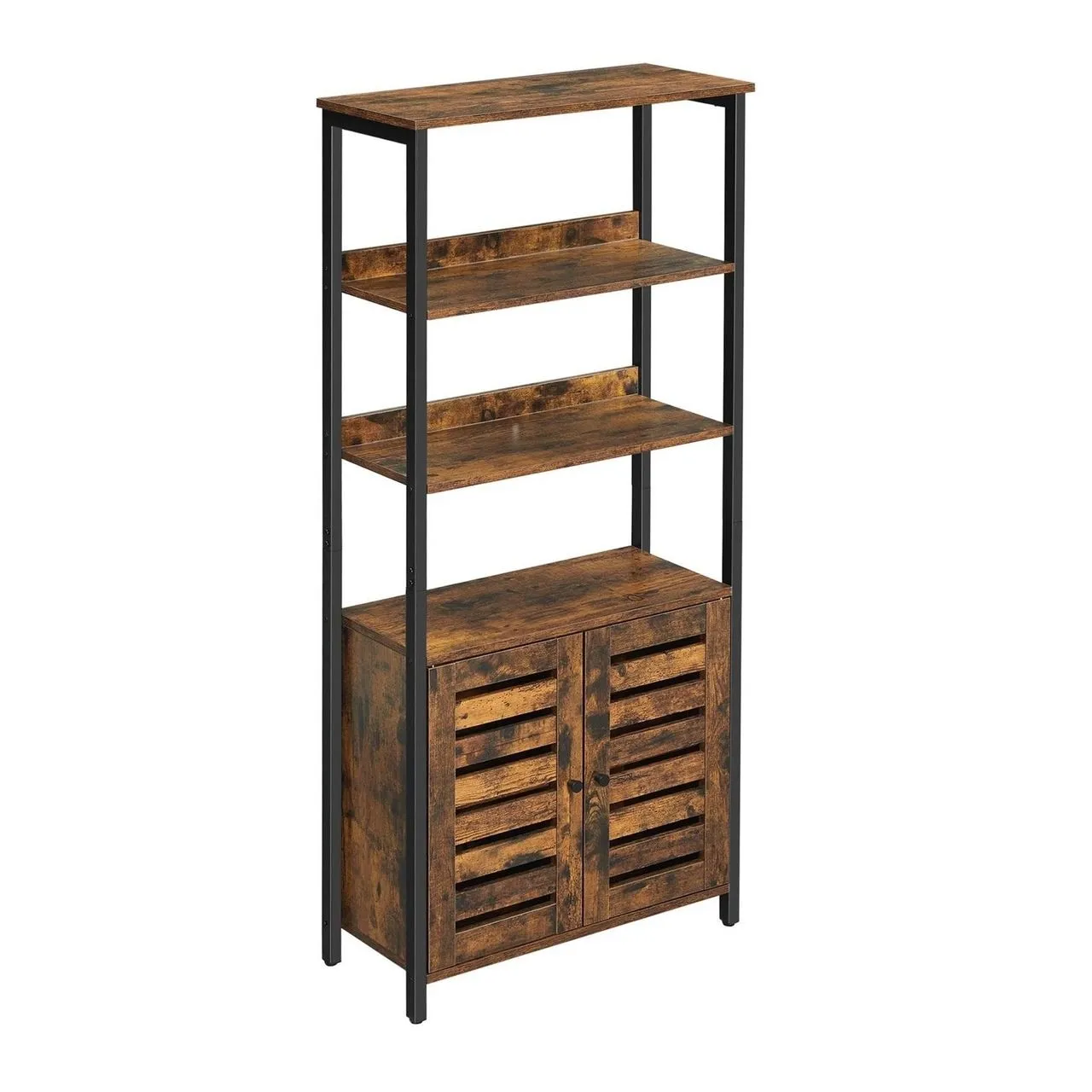 Regał z szafką, 66x30x149 cm, ciemny brąz, czarny, mat