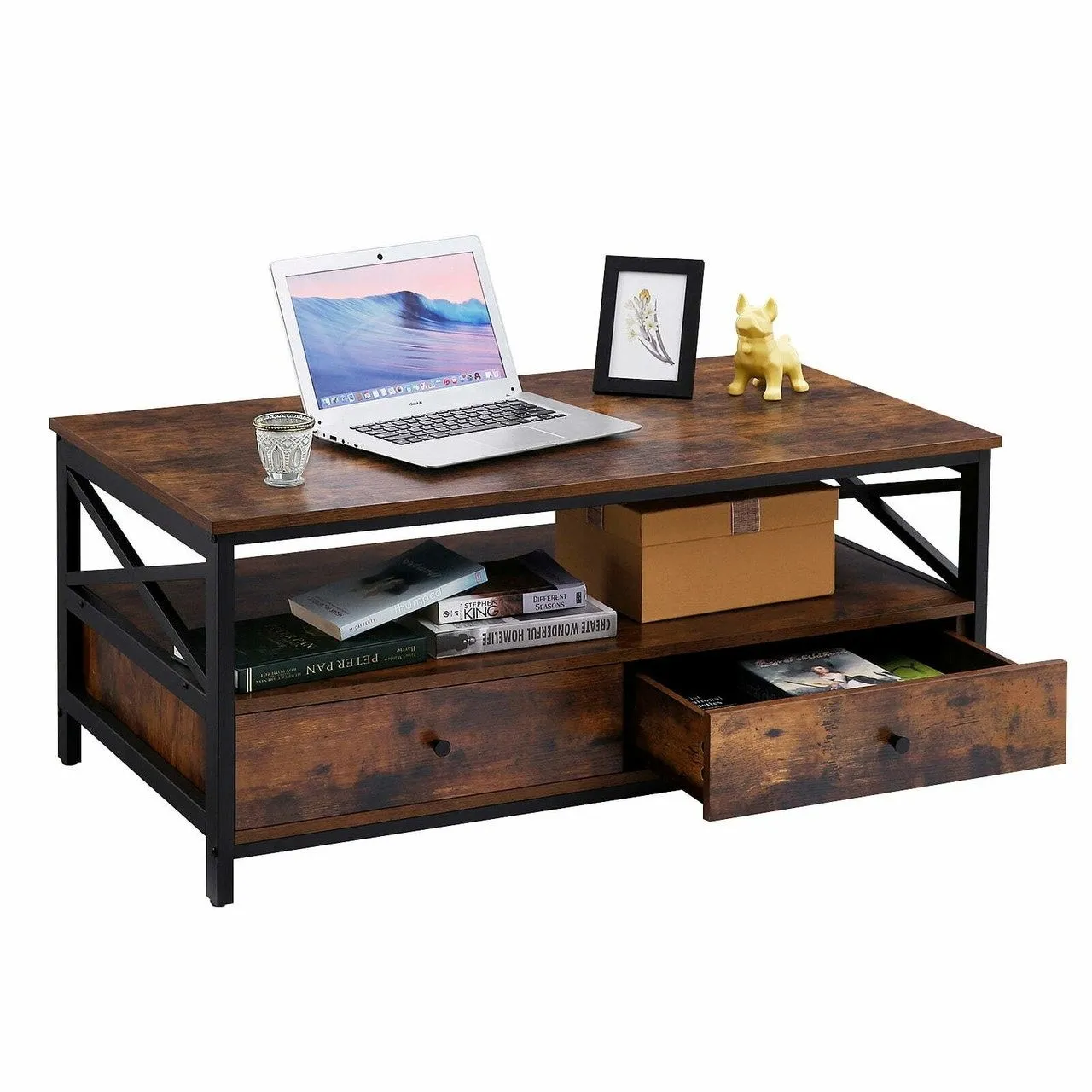 Ława do salonu, szuflady, 106x60x47 cm, ciemny brąz, mat