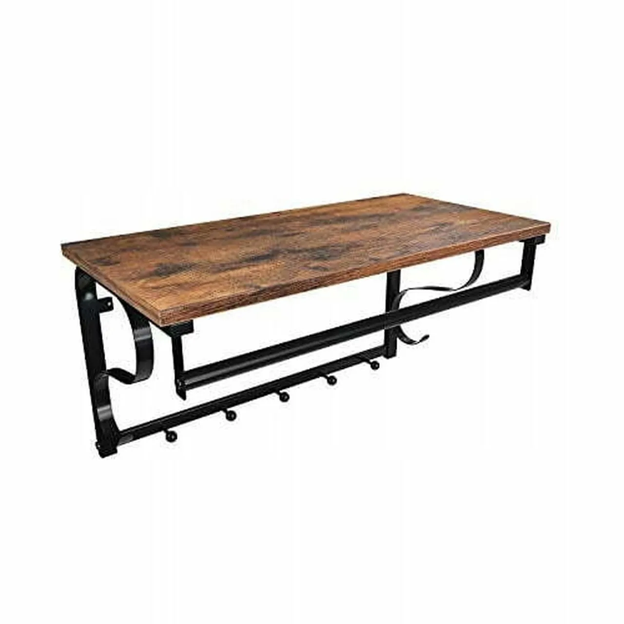 Wieszak ścienny z półką, 60x30x32 cm, ciemny brąz, czarny, mat