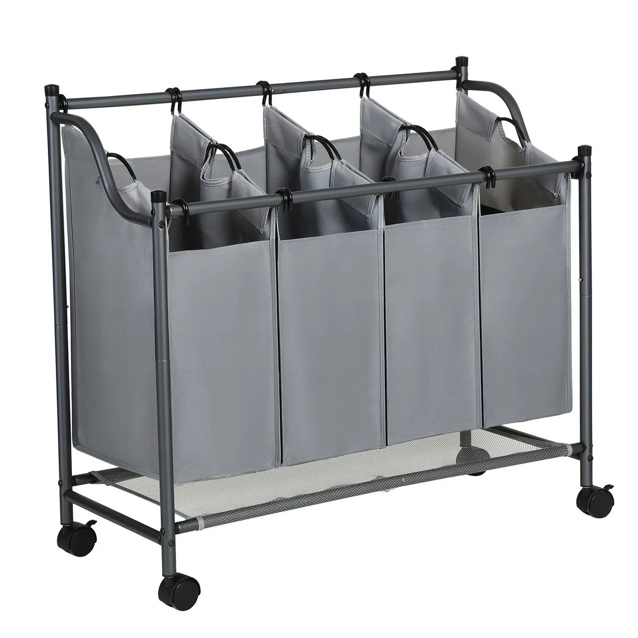 Kosz na pranie, 4 komory, 105L, 87x38x81 cm, szary