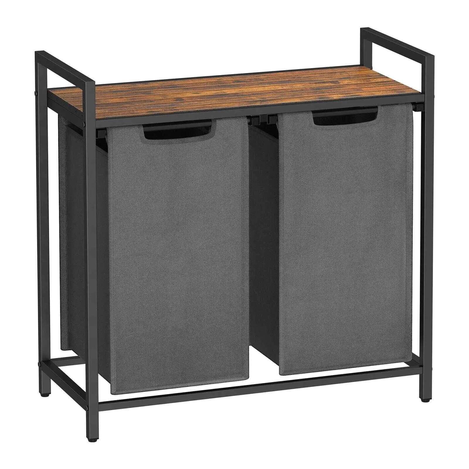 Kosz na pranie, 2 komory, 92L, 73x33x72 cm, rustykalny brąz, szary