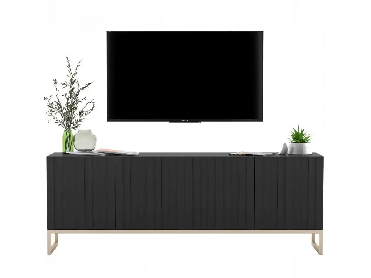 Komoda RTV, szafka stojąca, glamour, Elpis, 150x37x53 cm, czarny, mat