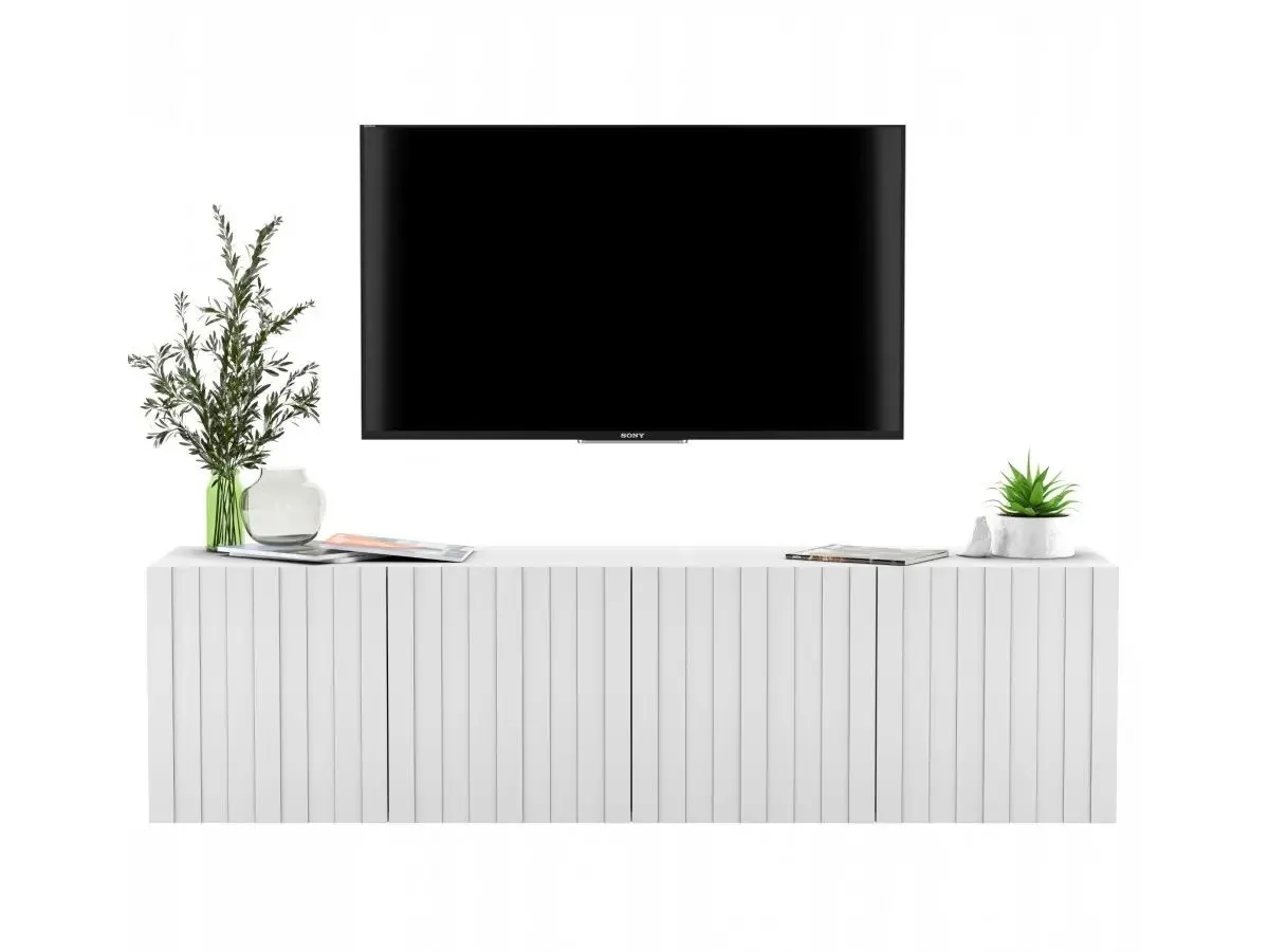 Komoda RTV, szafka wisząca, glamour, Elpis, 150x37x39 cm, biały, mat