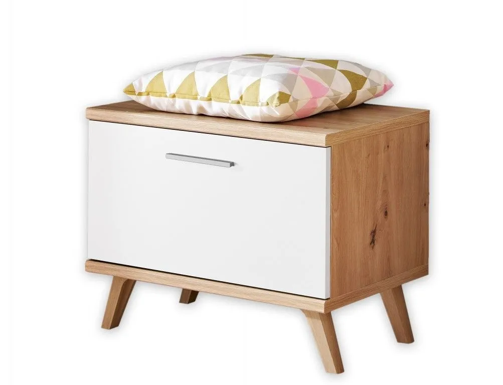 Szafka na buty, ławka, Pavo, 56x37x44 cm, dąb artisan, biały, mat