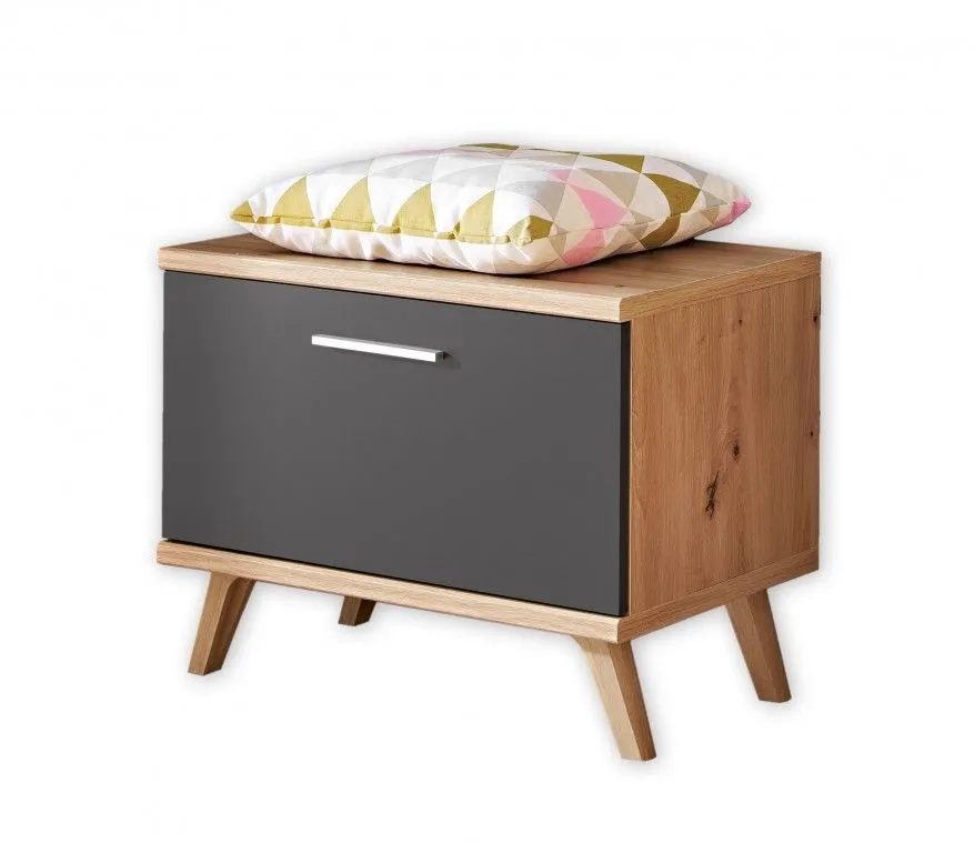 Szafka na buty, ławka, Pavo, 56x37x44 cm, dąb artisan, szary grafit, mat