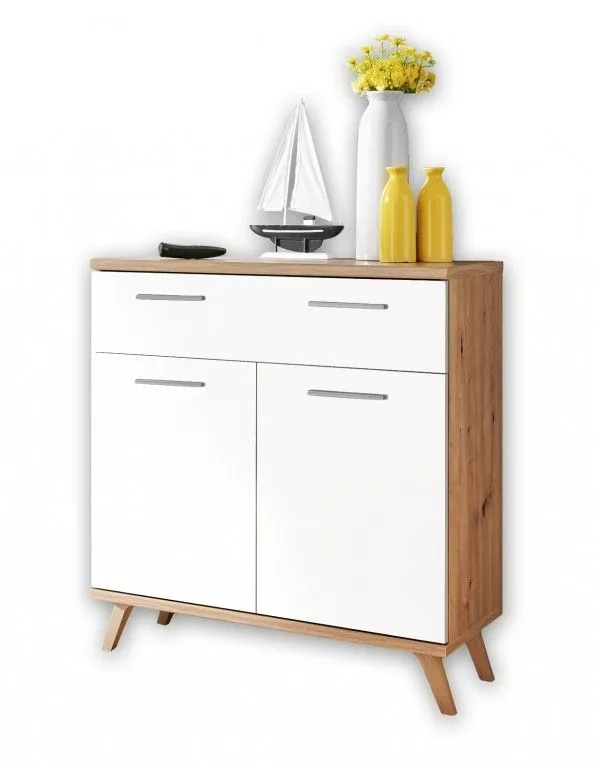 Komoda do przedpokoju, Pavo, 76x37x84 cm, dąb artisan, biały, mat