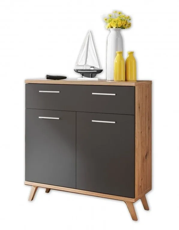 Komoda do przedpokoju, Pavo, 76x37x84 cm, dąb artisan, szary grafit, mat