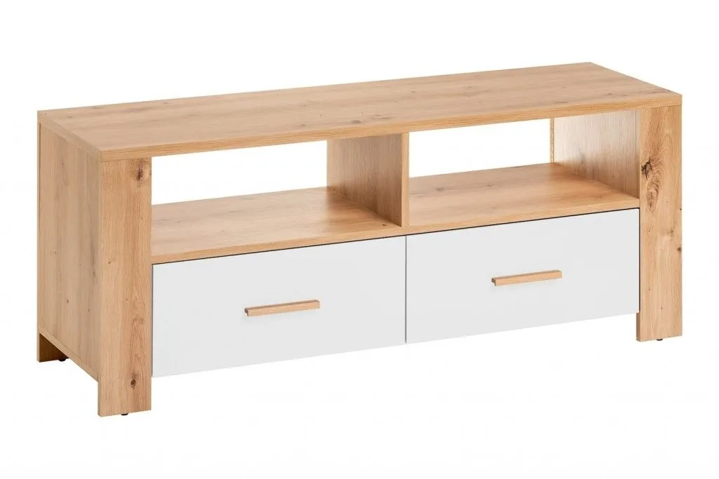 Szafka RTV, stojąca, Vega, 125x38x51 cm, dąb artisan, biały, mat