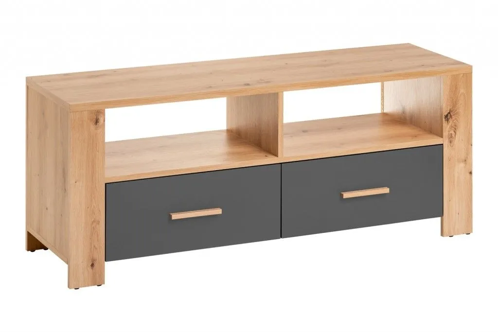 Szafka RTV, stojąca, Vega, 125x38x51 cm, dąb artisan, grafit, mat