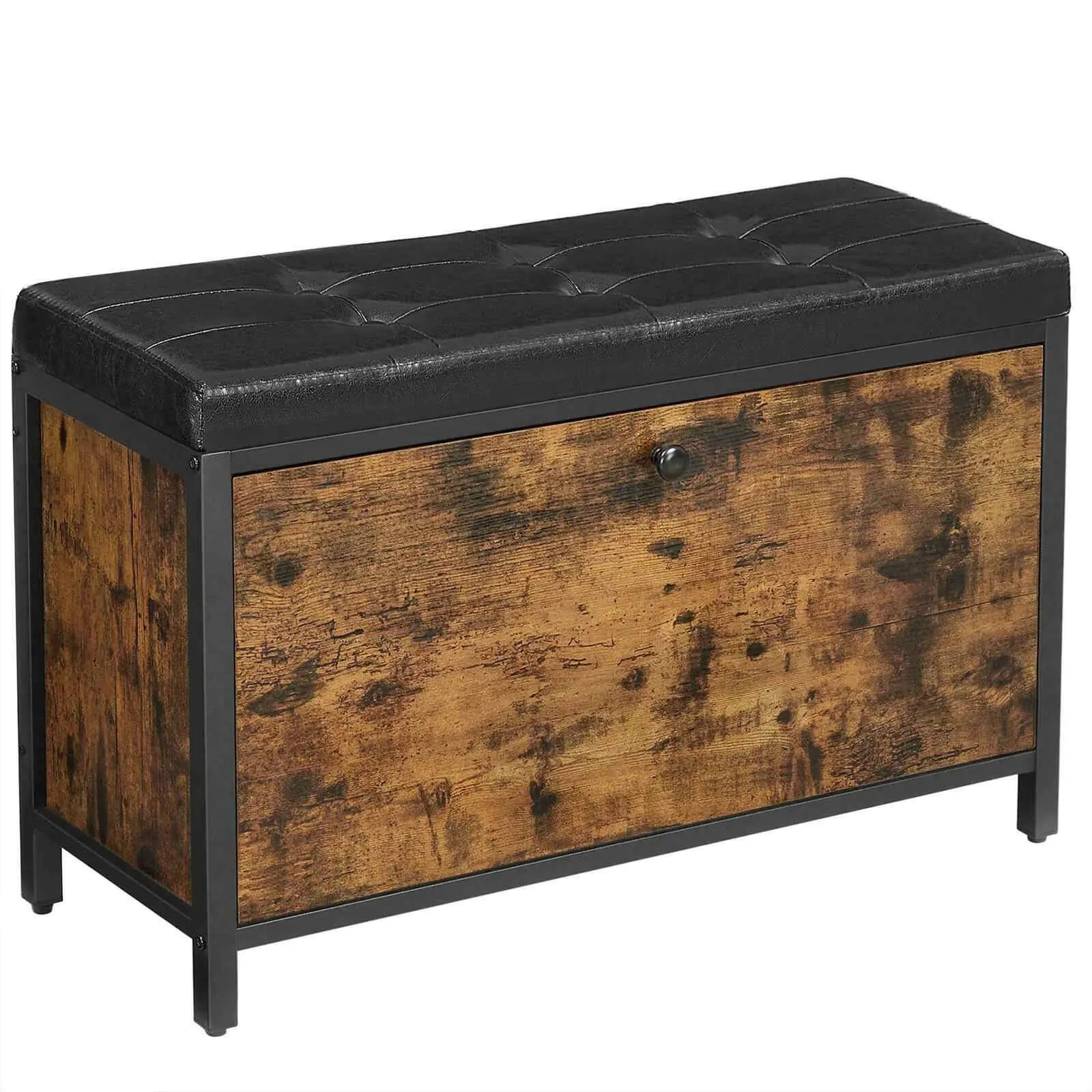 Szafka z siedziskiem, 80x30x51 cm, rustykalny brąz, czarny, mat