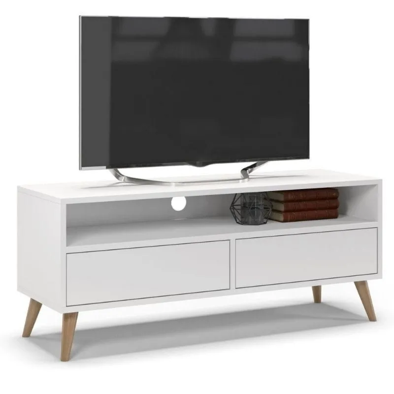 Szafka rtv, stolik pod telewizor, SKAND, 120x40x50 cm, biel, mat