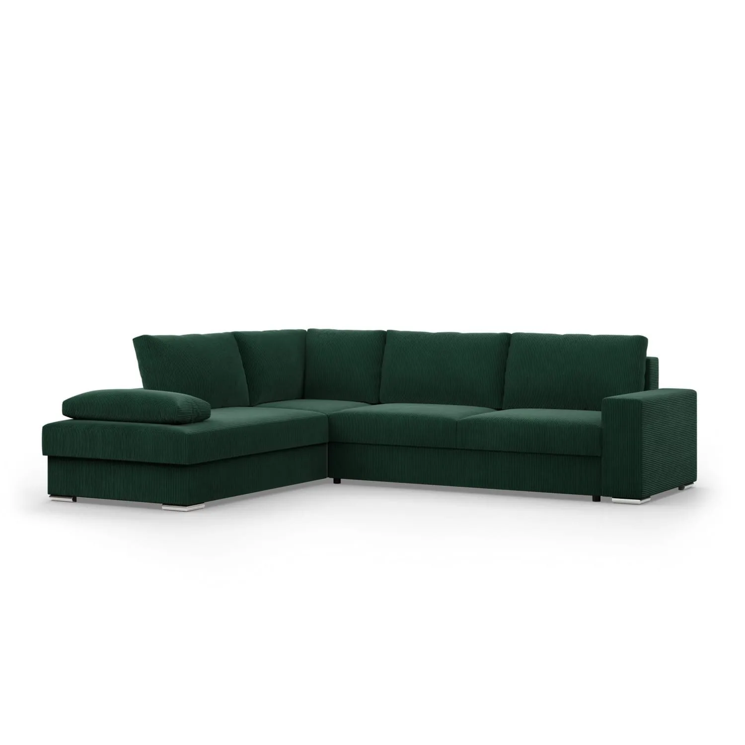 Duży narożnik, Momento, lewy, sztruks, 287x231x86 cm, butelkowa zieleń