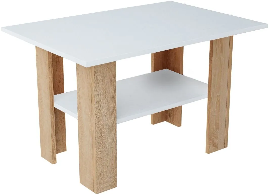 Stolik kawowy, ława, Classic, 87x60x55 cm, biały, dąb sonoma, mat