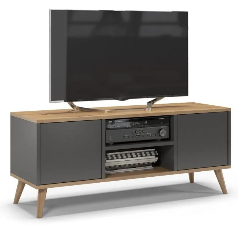 Szafka rtv, skandynawski styl, SKAND, 120x40x50 cm, dąb, grafit, mat