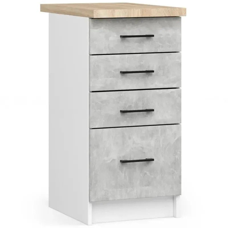 Szafka do kuchni, z blatem, S404S, Oliwia, 40x60x85 cm, biel, beton, dąb sonoma, mat