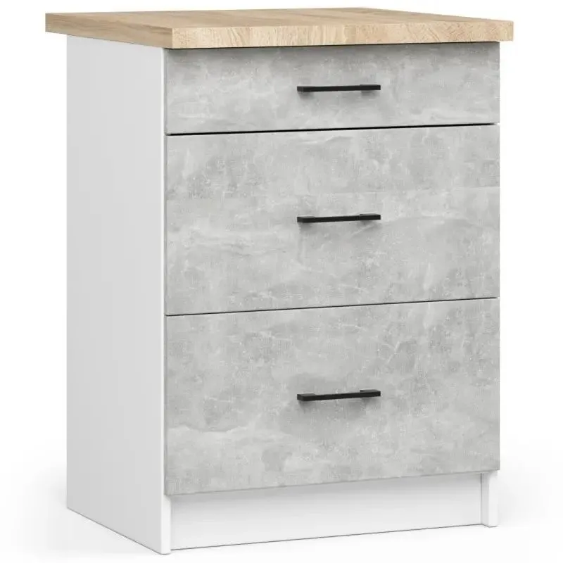 Szafka do kuchni, z blatem, S603S, Oliwia, 60x60x85 cm, biel, beton, dąb sonoma, mat