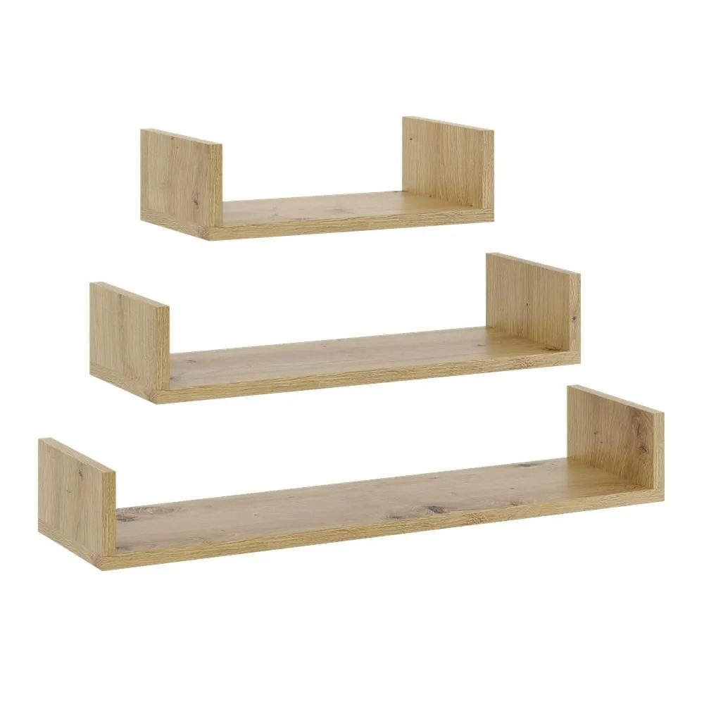 Półki ścienne, wiszące, zestaw, 3 szt, dąb artisan, mat