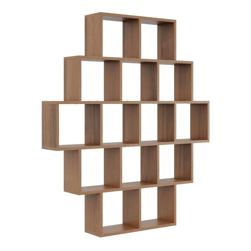 Nowoczesny regał ścienny, wiszący, 120x18x136 cm, orzech, mat