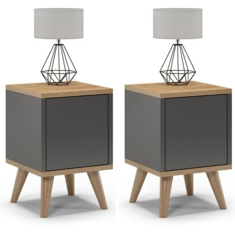 Szafki nocne na nóżkach, zamknięte, SKAND, 30x30x45 cm, grafit, dąb, mat