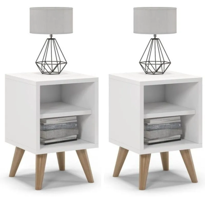 Szafki nocne, 2 sztuki, otwarte, SKAND, 30x30x45 cm, biel, mat