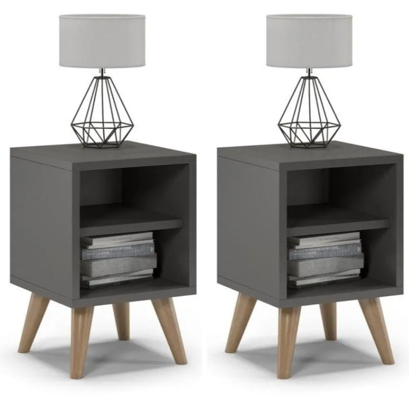 Szafki nocne, 2 sztuki, otwarte, SKAND, 30x30x45 cm, grafit, mat