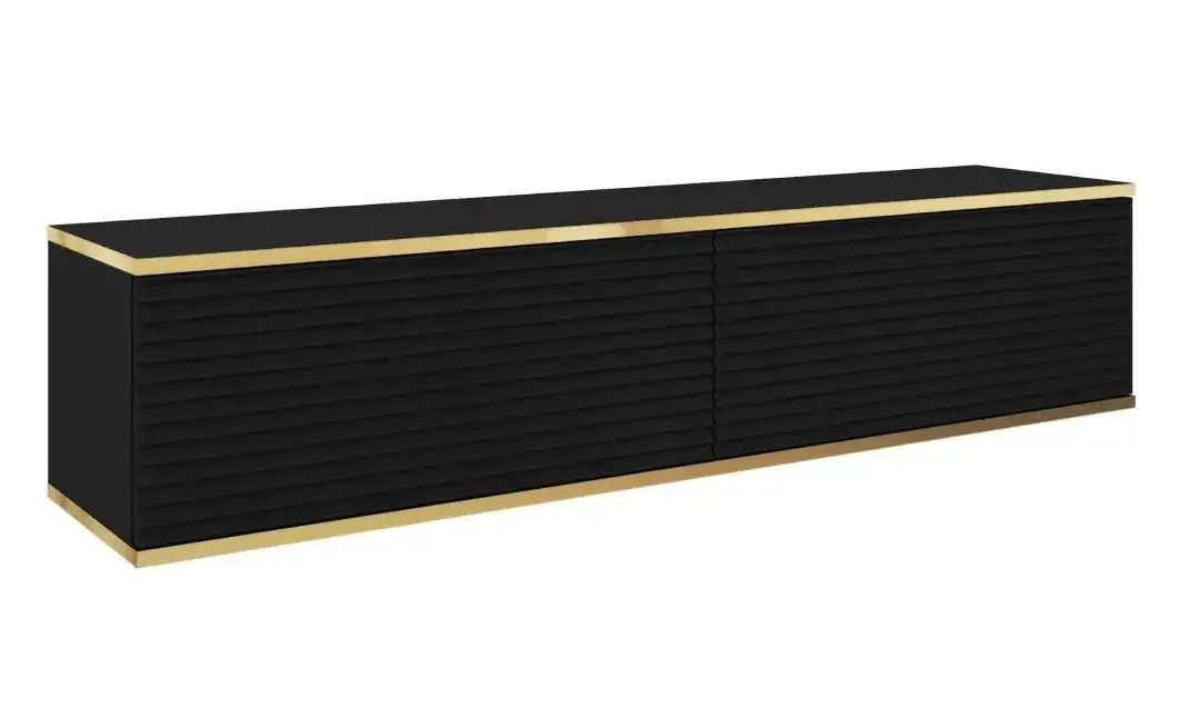 Szafka RTV z ryflowanymi frontami, wisząca, Oris, 135x32x30 cm, czarny, mat
