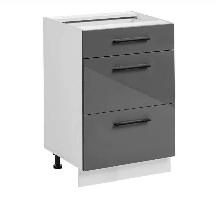Szafka kuchenna z 3 szufladami, Frida, 60x45x81 cm, biały, grafit, połysk