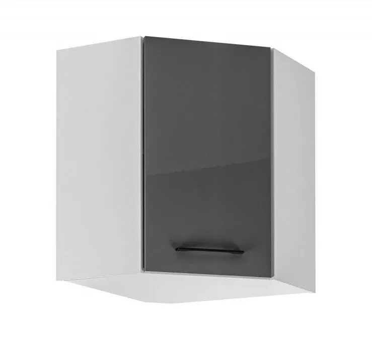 Szafka kuchenna, narożna, wisząca, Frida, 60x30x72 cm, biały, grafit, połysk