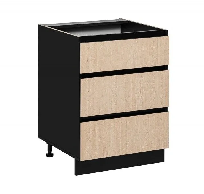 Szafka kuchenna z 3 szufladami, Roma, 60x45x81 cm, czarny, jodełka, mat