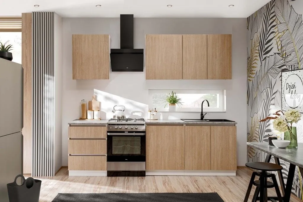 Zestaw mebli kuchennych, Roma, 200 cm, biały, jodełka, mat