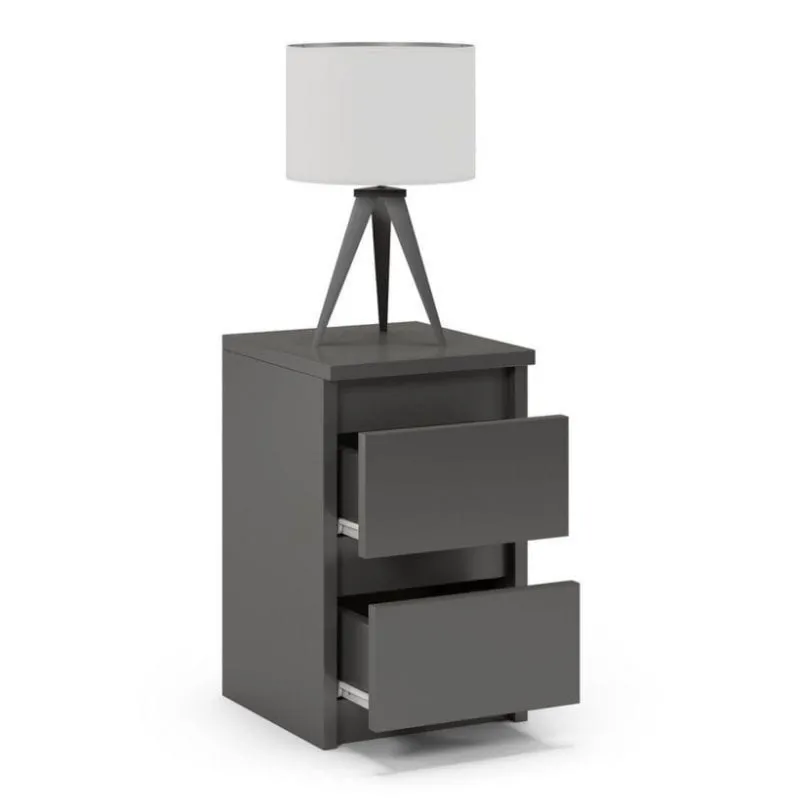 Stolik nocny, 2 szuflady, FORTIS, 30x30x45 cm, grafit, mat