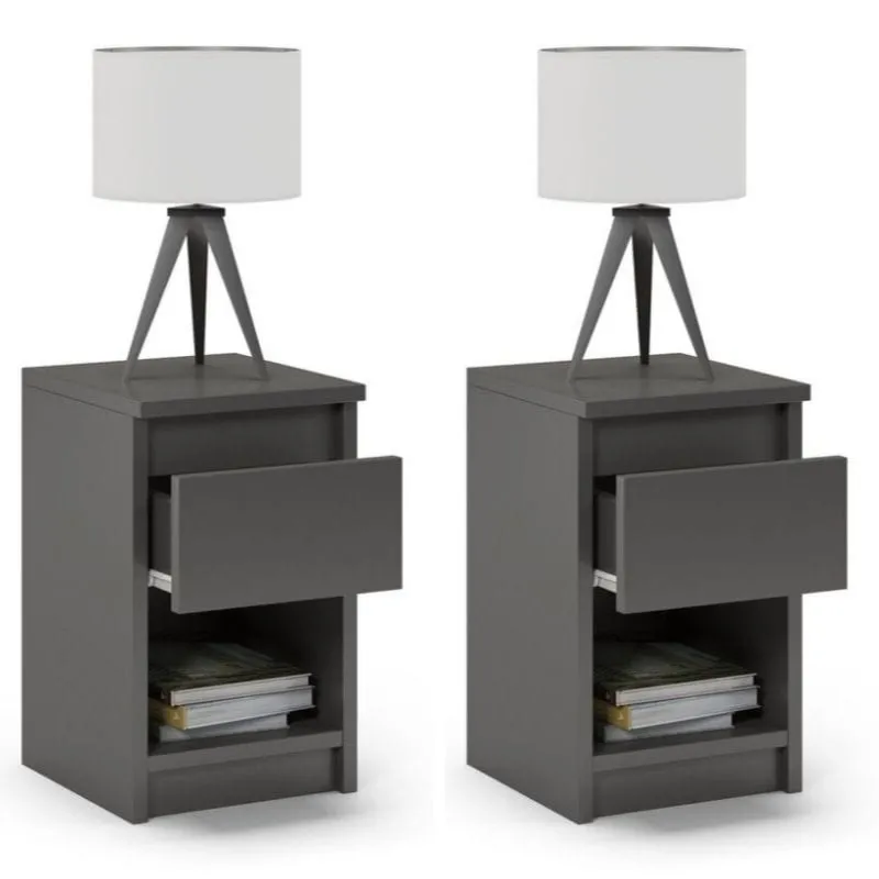 Stolik nocny, 1 szuflada, 2 sztuki, FORTIS, 30x30x45 cm, grafit, mat