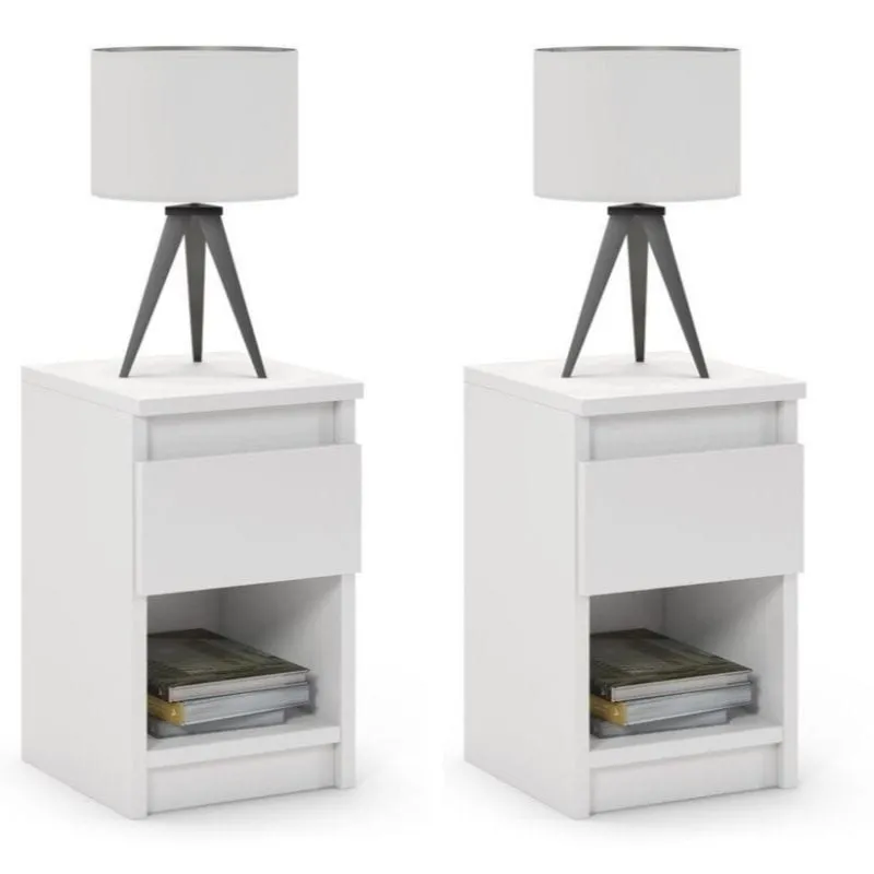 Stolik nocny, 1 szuflada, 2 sztuki, FORTIS, 30x30x45 cm, biel, mat