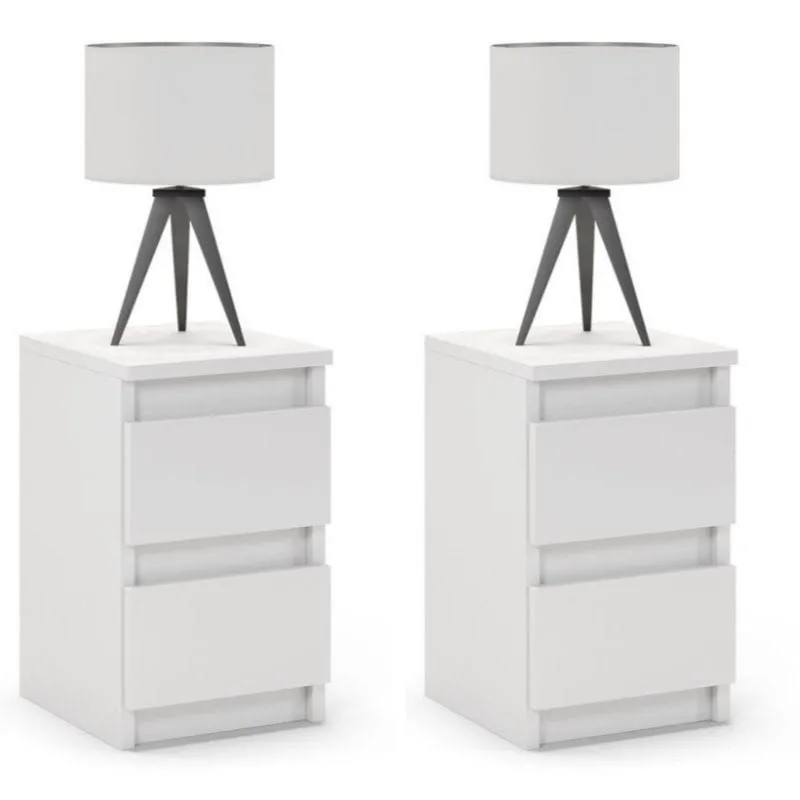 Stolik nocny, 2 szuflady, 2 sztuki, FORTIS, 30x30x45 cm, biel, mat