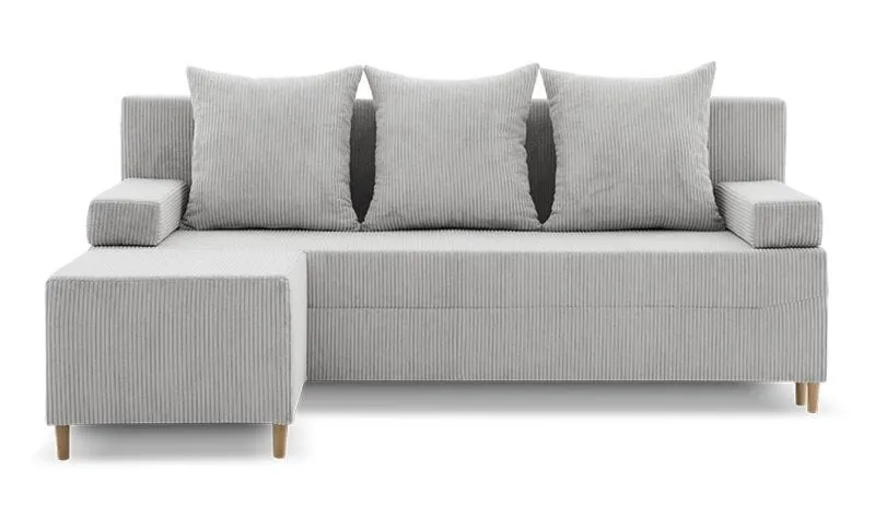 Kanapa z pufą, trzyosobowa, 3w1, sztruks, PANORA, 191x92x92 cm, jasny szary
