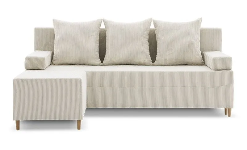 Kanapa z pufą, trzyosobowa, 3w1, sztruks, PANORA, 191x92x92 cm, beżowy