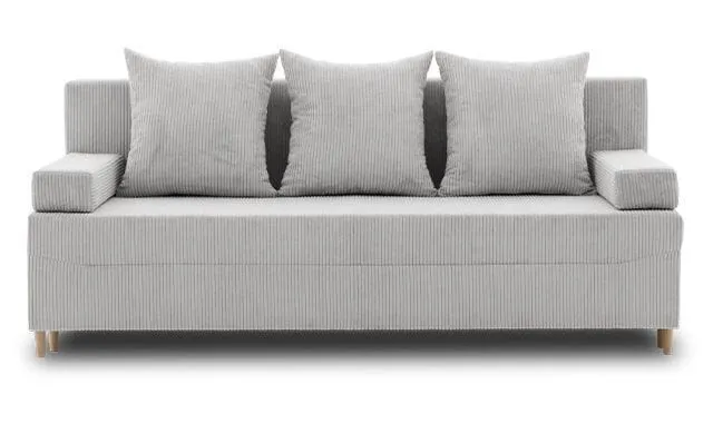 Kanapa rozkładana do salonu, sztruks, PANORA, 191x92x92 cm, jasny szary