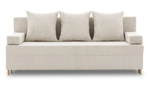 Kanapa rozkładana do salonu, sztruks, PANORA, 191x92x92 cm, beżowy