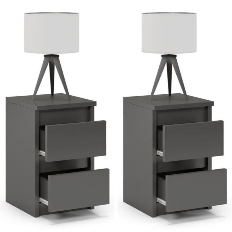 Stolik nocny, 2 szuflady, 2 sztuki, FORTIS, 30x30x45 cm, grafit, mat