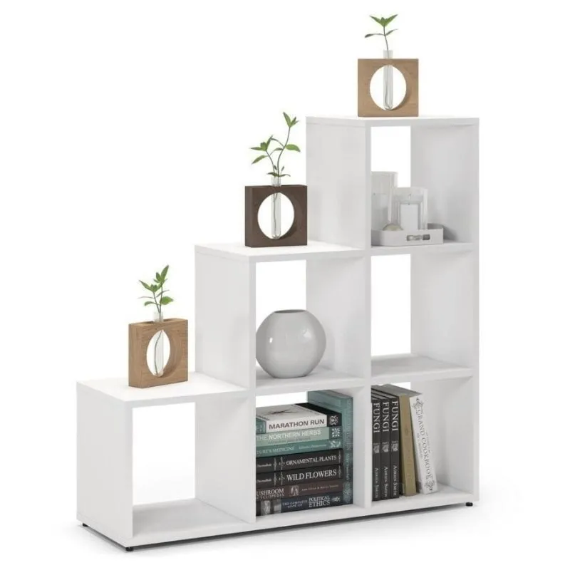 Regał schodkowy, komorowy, ETAP, 100x30x100 cm, biel, mat